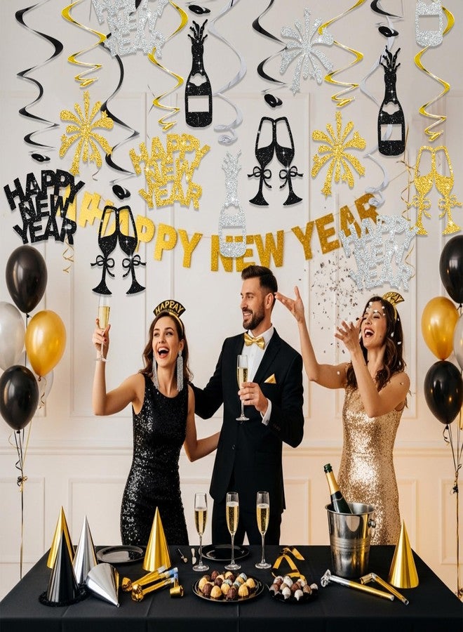 بيشيدا مجموعة بيشيدا من 18 قطعة من زينة الدوامات المعلقة للعام الجديد، زينة جاهزة للتعليق، زينة حفلات رأس السنة الجديدة 2026 (أسود وذهبي) - Image 4